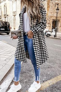 Details: Material: Polyester Style: Fashion Pattern Type: Plaid Element: Patchwork Neckline: Turndown Collar Sleeve Length: Long Sleeve Clothing Length: Long Closed Type: Cardigan Type: Full Print Size(in) Bust Length Sleeve Length S 38.6 37 21.3 M 40.2 37.4 21.7 L 41.7 37.8 22 XL 43.3 38.2 22.4 2XL 44.9 38.6 22.8 Tips:Due to the many variations in monitors. the color in the image could look slightly different. please take physical design and color shall prevail.Please allow 0.4"-1" differs due Fitted Black Houndstooth Outerwear, Casual Black Houndstooth Outerwear, Non-stretch Black Outerwear For Winter, Non-stretch Cotton Winter Outerwear, Casual White Houndstooth Outerwear, Casual Fitted Houndstooth Outerwear, Chic Black Patchwork Outerwear, Non-stretch Black Outerwear For Spring, Casual Black Non-stretch Outerwear