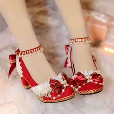 Customized Product. Ship In 5-15 Days. is not eligible for return. Sku: SE22485Color: RedPlatform Height: 6cm/2.36" Shoes For Christmas, Red Shoes Heels, Pink Platform Heels, Shoes For, Red Platform, For Christmas, Pink Platforms, Lolita Outfits, Velvet Shoes