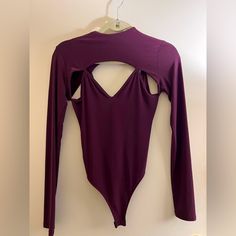 Hot Purple Bodysuit Nwt Fitted Cutout Bodysuit, Chic Purple Stretch Bodysuit, Chic Stretch Purple Bodysuit, Fitted Solid Color Bodysuit With Cutout, Fitted Cutout One-piece Bodysuit, Fitted Cutout Bodysuit In One-piece, Fitted One-piece Bodysuit With Cutout, Fitted One-piece Cutout Bodysuit, Chic Fitted Purple Bodysuit