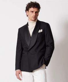 Italian Double Breasted Shawl Tuxedo Jacket in Black Shawl Tuxedo, Tuxedo Pants, Tuxedo Jacket, Sports Blazer, Blazers For Men, Oxford Shirt, Sport Coat, Black Tie, Mens Suits