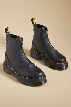 * Leather upper, insole* Rubber sole* Zipper styling* Imported Doc Martens Over 40, Dr Martens Jetta, Trendy Boots For Women, Platform Doc Martens, Fall Winter Boots, Black Patent Loafers, Patent Loafers, Visual Style, Style Bundle