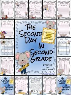 the second day in second grade poster with mouses on it and writing paper attached