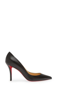 The essential pump from the beloved designer boasts a sleek pointy toe and the glossy, lipstick-red sole that defines the iconic shoe brand. 3 1/2" heel (89mm) (size 39W) Wipe with a soft, dry cloth and store in a dust bag Please note the red lacquer on soles will wear off as a result of normal use. To minimize the effect, avoid wearing in wet weather or on abrasive surfaces Leather, upper lining and sole Made in Italy Women's Designer Shoes Glossy Lipstick, Lipstick Red, Red Lacquer, Red Sole, Wet Weather, Footwear Design Women, Black Pumps, Leather Pumps, Shoe Brands