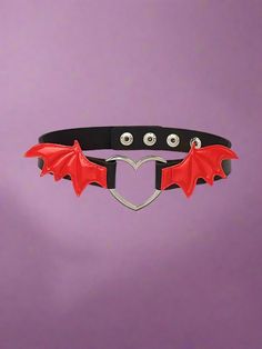 Goth Black Choker Cosplay Necklace - Harajuku Red Bat Wing Heart Pendant Choker - In Control Clothing Goth Skirts, Enchanting Jewelry, Punk Choker, Plus Size Kawaii, Bat Pattern, Vampire Costume, Kawaii Goth, Pendant Choker, Bat Wing