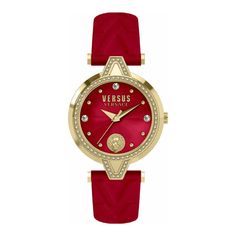 3 Hand Quartz Movement | 34mm Ip Yellow Gold Case | Red Leather Strap | Red Enamel Dial | 3 Atm | Ardillon Buckle | 2 Year Limited Warranty Versus Versace, Crystal Watches, Versace Accessories, Gold Case, Watch Sale, Red And Gold, Quartz Movement, Gold Watch, Fashion Watches