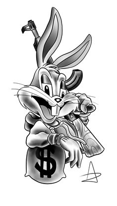 an image of a rabbit holding a money bag with a dollar sign on it's back