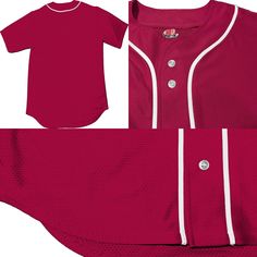 This Professional Grade, traditional, full-buttoned jersey is crafted from a moisture-wicking stretch mesh material. Its authentic braid is sewn-on and the front features extra-wide spacing between the upper buttons to accommodate a large team logo, which is included with the jersey. Personalize this jersey with your team name, player name, and player number, and you may add text to the tail as well. Customized with your Team Name with Tail Swoosh, Player Name and Numbers1. Front Name: 2. Name i Red Cotton Jersey With Team Name, Red Baseball Jersey With Team Name And Baseball Collar, Red Baseball Season Jersey With Team Spirit, Red Jersey For Baseball Season With Team Spirit, Red Collegiate Jersey With Baseball Collar, Red Jersey With Baseball Collar For Sports Events, Red Jersey For Baseball Season, Red Cotton Jersey For Sports Events, Red Baseball Season Jersey