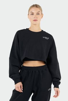 Chill Fleece Oversized Crop Sweatshirt | TLF Apparel Black Crop Sweatshirt, Street Lifestyle, Tlf Apparel, Sweatshirt Model, Pump Cover, Sweatshirt Oversized, Workout Sweatshirt, Women Hoodies Sweatshirts, Crop Sweatshirt