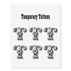 temporary tattoos with the letter f in black and white on a sheet of paper that says temporary