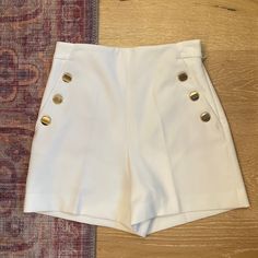 Never Worn. Sailor Shorts. Open To Counteroffers Chic White Bottoms With Built-in Shorts, Chic White High-waisted Shorts, Chic High Waist White Shorts, Chic White Short-length Bottoms, Chic White Short Length Bottoms, Chic White Shorts For Day Out, Chic White Bermuda Shorts, White Zara Bottoms For Summer, Zara White High-waisted Shorts