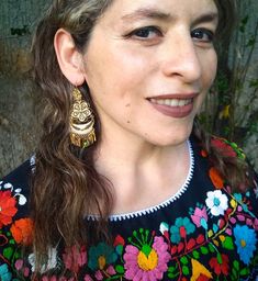 Frida Kahlo Style, Art Traditional, Art Earrings, Filigree Earrings, Mexican Folk Art, Handmade Gold, May 23, Folk Art, Jewelry Earrings Dangle