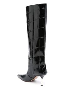 Black calf leather boots, embossed crocodile effect, square toe, high heel, leather sole, leather liningComposition: Calf Leather, 100% Luxury Knee-high Boots With Sculpted Heel And Square Toe, Luxury Knee-high Boots With Square Toe And Reinforced Heel, Luxury Heeled Boots With Square Toe And Padded Heel, Luxury Square Toe Heeled Boots With Padded Heel, Luxury Knee-high Boots With Reinforced Heel And Square Toe, Luxury Heeled Boots With Padded Heel And Square Toe, Elegant Leather Heeled Boots With Crocodile Pattern, Luxury Patent Leather Heeled Boots With Square Toe, Luxury Square Toe Calf Leather Heeled Boots