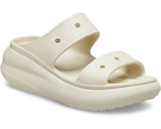 Crocs Classic Crush Sandal | Zappos.com Trendy Synthetic Double Strap Slides, Trendy Double Strap Synthetic Slides, White Eva Slides, White Open Toe Eva Slides, Synthetic Slides With Heel Loop, Casual Double Strap Sport Sandals With Heel Loop, Synthetic Double Strap Platform Slides, Trendy Double Strap Slides With Cushioned Footbed, Casual White Double Strap Sport Sandals