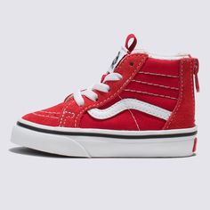 Our Legendary Sk8-Hi with Heel Zippers for Easy In And OutThe Sk8-Hi was a game changer as the first high-top skate shoe to break onto the scene in 1978. But the innovation didn’t stop there. Combining this legendary silhouette with a zipper entry at the heel for increased versatility, the Toddler Sk8-Hi Zip blends bold design with easy access for an iconic style like no other. Legendary high top, Sidestripe™ shoe made for toddlers Zipper entry at the heel Lace-up front closure Durable suede and Sporty High-top Skate Shoes, Vans High-top Skate Shoes, Vans High-top Canvas Shoes, Red Mid-top Skate Shoes For Skateboarding, Vans Round Toe Skate Shoes, Vans Skate Shoes For Skating, Skateboarding High-top Sneakers With Red Sole, Red Lace-up High-top Sneakers For Skateboarding, Vans High-top Skate Shoes With Red Sole