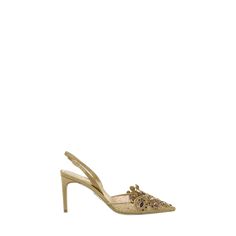 Rene Caovilla crystal embroidered silk pumps  3.15 in / 80 mm stiletto heel Pointed toe Adjustable slingback strap Leather outsole Lining: Leather Made in Italy Gold Embellished Slingback Pumps For Evening, Embellished Slingback Evening Sandals, Luxury Embellished Slingback Sandals, Embellished Slingback Sandals For Evening, Gold Embellished Slingback Pumps For Formal Occasions, Glamorous Embellished Gold Slingback Pumps, Glamorous Gold Embellished Slingback Pumps, Luxury Gold Slingback Pumps For Gala, Luxury Embellished Slingback Pumps For Gala