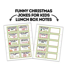 two christmas jokes for kids lunch box notes with the words funny christmas joke on them