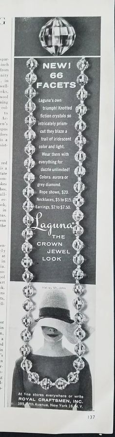 Jewelry Ads, Cultured Pearl Necklace, Flower Quotes, Grey Diamond, Crown Jewels, Jewelry Vintage, Vintage Ads, The Crown, Necklace Jewelry