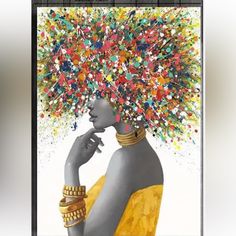 a painting of a woman's head with multicolored sprinkles on it