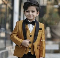 Kid's And Boy's Stylish Formal Dress - Kids & Boys Suit - Suit For Toddler - Boy's Wedding Suit - Gift For Boy's Elegant Suit - Brown Three Piece Two Piece Suit For Boy's Fabric:- Premium Dry clean Recommended Please Check The Standard Sizing Chart Last Picture We make the suit according to our Standard size chart, If you are not sure about Kid's size.  Please Send Me Your Kids Measurement in inches  Please Check the below 1 Jacket Length ? in 2 Shoulder ? in 3 Sleeves Length ? in 4 Вісер- ? in Gold Tuxedo Suit For Party, Fitted Gold Tuxedo Style Sets, Fitted Gold Tuxedo Set, Formal Gold Tuxedo Sets, Fitted Yellow Suit For Wedding, Fitted Yellow Wedding Suits, Yellow Fitted Wedding Suits, Fitted Yellow Suits For Parties, Fitted Yellow Party Suits