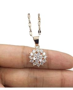 Rose Gold Plated Flower Cubic Zirconia Diamond Pendant Necklace Crystal Jewelry. Necklace Crystal, Flower Plates, Diamond Pendant Necklace, Diamond Pendant, Crystal Jewelry, Rose Gold Plates, Cubic Zirconia, Gold Plate, Plating