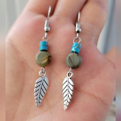 Adorable Boho, Southwestern, Ethnic Tropical, Earrings Great To Wear On Summertime, Festival, Party, Vacation, Holiday, Banquet, Beach Or Everyday Wear. These Earrings Are Made With Stainless Steel Feather Charm, Indian Agate Rondelle Stone, Turquoise Rondelle Stone And 925 Sterling Silver Hook Earrings. Excellent As A Unique Gift For Friends, Sister, Wife, Mother, Daughter, Teacher Or Any Lady In Your Life! Details: Materials: Sterling Silver, Stainless Steel Feather Charm, Indian Agate Stone, Handmade Southwestern Green Earrings, Southwestern Green Dangle Earrings, Green Southwestern Beaded Earrings Gift, Green Southwestern Beaded Earrings For Gift, Southwestern Green Beaded Earrings For Gift, Bohemian Turquoise Earrings For Festival, Turquoise Southwestern Earrings With Natural Stones, Southwestern Turquoise Earrings With Natural Stones, Turquoise Bohemian Beaded Earrings For Pierced Ears