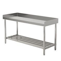 a stainless steel sink and shelf on an isolated white background