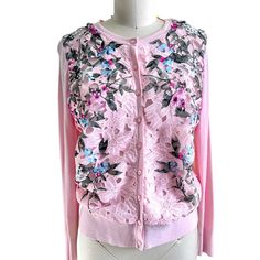 Charter Club Pink Rayon Embroidered Button Down Cardigan Sweater Size Small . New With Tag Fitted Pink Outerwear With Floral Embroidery, Pink Bohemian Embroidered Outerwear, Pink Embroidered Fitted Cardigan, Luxury Pink Embroidered Outerwear, Pink Floral Embroidered Winter Cardigan, Button Down Cardigan, Charter Club, Bomber Jackets, Cardigan Sweater