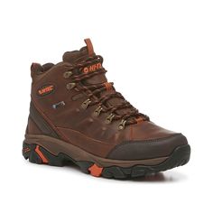 Hi-Tec-Acadia Hiking Shoe - Men's Uneven terrin and wet surfaces are no match for the Acadia hiking shoes from Hi-Tec. This pair features a waterproof upper, a strong traction sole, and padded details for extra comfort. Brown Fade-resistant Waterproof Boots For Sports, Brown Weatherproof Walking Shoes For Outdoor Activities, Durable Brown Waterproof Sports Boots, Durable Brown Waterproof Boots For Sports, Brown Weatherproof Walking Shoes For Outdoor, Weatherproof Brown Walking Shoes For Outdoor Activities, Weatherproof Brown Walking Shoes For Outdoor, Fade-resistant Brown Hiking Boots, Brown Waterproof Outdoor Walking Shoes