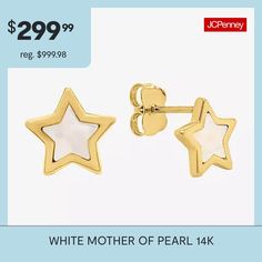 Features: Celestial Jewelry, Quick ShipEarring Back: PostSetting: BezelShape: StarStone Cut: FancyMetal Color: YellowEarring Length: 9mmEarring Width: 9mmCare: Wipe CleanEarrings Style: Stud EarringsMetal: 14k GoldCountry of Origin: Imported Star-shaped White Earrings For Anniversary, White Star-shaped Earrings For Anniversary, White Star Earrings For Anniversary, Star Stud Earrings, Star Earrings Stud, Celestial Jewelry, Earrings Stud, Star Studs, Mother Of Pearl