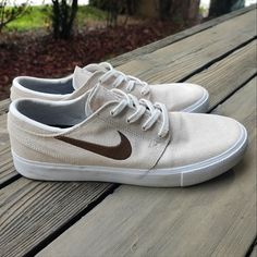 New Condition Never Worn, No Box, Nike Zoom Stefan Janoski Skateboard Shoes In Yukon Brown Aq7475-104, Really Nice Light Cream Tan Color With Brown Swoosh. Mens Size 8, Eur 41 Casual Cream Canvas Shoes For Streetwear, Casual Beige Canvas Shoes, Cream Skate Shoes With Vulcanized Sole, Casual Cream Canvas Shoes, Casual Custom Sneakers With Vulcanized Sole For Skateboarding, Casual Custom Sneakers For Skateboarding With Vulcanized Sole, Casual Custom Vulcanized Sneakers For Skateboarding, Beige Vulcanized Lace-up Skate Shoes, Beige Lace-up Skate Shoes With Vulcanized Sole