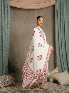 Mahira White Cotton Printed Salwar Suit from Maison Shefali now available at Trendroots White Chanderi Sharara With Printed Motifs, White Palazzo Set With Traditional Drape And Printed Motifs, White Mulmul Sharara With Printed Motifs, White Anarkali Palazzo Set With Block Print, White Chanderi Palazzo Set With Block Print, Traditional White Sharara With Printed Motifs, White Anarkali Sharara With Block Print, Festive White Block Print Palazzo Set, White Chanderi Kurta With Block Print