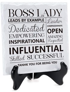 PRICES MAY VARY. 【Best Boss Lady Gift for Women】This boss lady office decor with motivational quotes is a perfect gift for girl boss, supervisor, manager, administrator, etc. Also a great bosses day gift for her! 【Easy to Place】: The 6"x6" square ceramic tile with natural looking broken edges, comes with an easel beautifully crafted of wood, painted black with gold latches, other tools are not required, nor other complicated steps needed, which can be placed at most flat surfaces, meeting your v Boss Lady Signs, Birthday Gifts For Boss, Office Desk Decorations, Boss Lady Gifts, Desk Decorations, Best Boss, Women Office, Gifts For Boss, Gifts Birthday