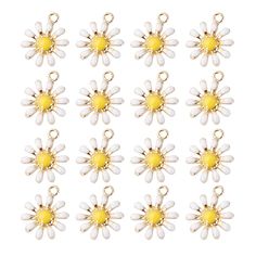 PRICES MAY VARY. Hole size: 1.4mm Color: white and yellow Pendants Size:1.3x1.6cm/0.5x0.6 inch Enamel daisy flower charm pendant Pretty charms, widely applied to necklaces, bracelets, earrings, keychains and DIY crafts Hole size: 1.4mm Adjustable White Jewelry With Flower Decoration, White Flower Charm Jewelry For Spring, Spring White Jewelry With Flower Charm, Yellow Flower-shaped Jewelry For Spring, Spring Yellow Flower-shaped Jewelry, Dainty Yellow Flower Shaped Jewelry, White Jewelry With Flower Charm And Shape, White Necklaces With Flower Decoration For Spring, White Necklaces For Jewelry Making In Spring