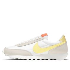 The Nike Daybreak is a modern take on a classic style. Crafted with a soft leather upper in a neutral color palette, this versatile sneaker is perfect for any look. The rubber sole ensures maximum comfort and durability, making it ideal for everyday activities. Inspired by the classic Daybreak series, this 'Pale Ivory Light Citron' edition is a stylish addition to any wardrobe. With its timeless design and versatile colorway, the Nike Daybreak is the perfect addition to any sneaker collection. ( Beige Everyday Sneakers, Sporty Everyday Beige Sneakers, Sporty Everyday Sneakers With Boost Midsole, Off White Cushioned Sneakers For Streetwear, Beige Everyday Sneakers With Cushioned Footbed, Beige Sneakers With Cushioned Footbed For Everyday, Beige Cushioned Sneakers For Everyday Use, Cream Sneakers With Boost Midsole For Spring, Everyday White Nike Sneakers