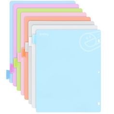 a set of five different colored memos on a white background