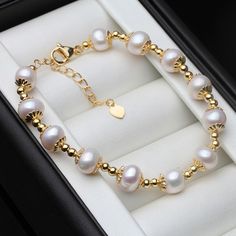 Real Freshwater Round Pearl Bracelet For Women Natural Pearl - Trendha Luxury Round Pearl Bracelet For Women, Cheap Elegant Pearl Bracelet For Mother's Day, Pearl Bracelet Jewelry, Gelang Manik, Beads Bracelet Design, Freshwater Pearl Bracelet, Natural Pearl, Gorgeous Bracelet, Bead Jewellery