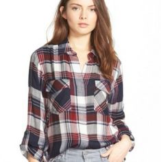 A Sheer, Floral-Lace Panel Backs A Relaxed, Button-Front Plaid Shirt For A Fresh, Feminine Twist On A Rustic Classic. Cool Zip Detailing On The Shoulders And A Long, Split Shirttail Hem Finish The Sassy Look. - Front Button Closure - Spread Collar - Chest Flap Pockets - Long Roll-Tab Sleeves - Shirttail Hem - 100% Rayon With 100% Nylon Contrast - Machine Wash Cold, Tumble Dry Low [C] Casual Plaid Tops With Placket, Casual Plaid Top With Shirttail Hem, Summer Button-up Flannel Shirt, Casual Blouse With Placket And Shirttail Hem, Plaid Button-up Tops For Day Out, Plaid Button-up Blouse For Day Out, Lace Balloons, Plaid Shirt Outfits, Plaid Tank Top