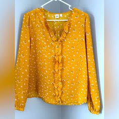 Cute Mustard Colored Blouse Ruffled Accent Down Front Flowy And Super Flattering Smoke Free Home Nwot Mustard, Gap, Ruffle Blouse, Top Blouse, Blouses, Womens Tops, Customer Support, Full Service, Women Shopping