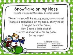 snowflake on my nose poem with green and white polka dot background for kids