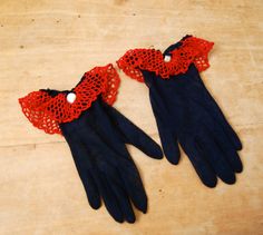 Navy and red 1950s Gloves, Navy Gloves, Mesh Gloves, Label Maker, Vintage 1950s, Faux Pearl, Favorite Things, Gloves