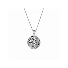 An intricate filigree design makes this circle pendant a captivating addition to any ensemble. An intricate filigree design makes this circle pendant a captivating addition to any ensemble.Click on this JEWELRY & WATCHES GUIDE to learn about fit, styles, materials and more! Pendant size: 1.3"L x 0.98"W Chain length: 18 in. Chain type: rope Nickel free Metal: sterling silver Finish: oxidized, polished, textured Size: 18". Gender: female. Age Group: adult. White Gold Etched Round Pendant Necklace, Elegant Etched Round Disc Necklace, Etched White Gold Round Pendant Necklace, Etched Necklaces For Anniversary, Etched Round Necklace For Anniversary, Etched Necklace For Anniversary, Round Sterling Silver Medallion Necklace, Engraved Medallion Necklace For Anniversary, Engraved Round Medallion Necklace For Anniversary