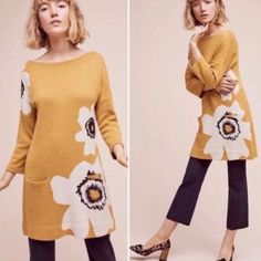 Anthropologie Field Flowers Sweater Tunic Dress Mustard Poppy Size Xs Nwt . Trusted Seller Fall Floral Print Yellow Dress, Yellow Floral Print Fall Dresses, Yellow Floral Print Dress For Fall, Yellow Floral Print Dresses For Fall, Mustard Casual Dress For Fall, Casual Mustard Dress For Fall, Mustard Dress For Fall Brunch, Mustard Dresses For Fall Brunch, Sweater Tunic Dress