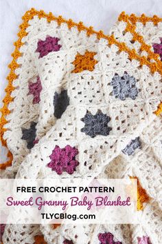 a crocheted blanket with the text free crochet pattern sweet granny baby blanket