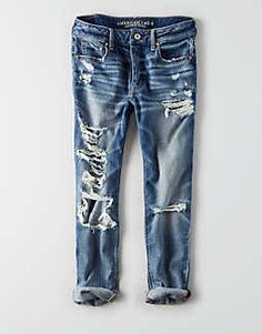 American Eagle Jeans Outfit, Tom Girl, Rolled Up Jeans, Blue Ripped Jeans, Jeans American Eagle, Cute Jeans, Jeans Kids