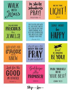 six different types of bible verses with the words, which appear to be in different colors