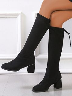 New Autumn/Winter Single Heel Riding Boots, Calf Length, Mid-Calf High, Thick Heel Black         Women Shoes, size features are:Bust: ,Length: ,Sleeve Length: Elastic Boots, Boots Women Fashion, Thick Heel, Womens Knee High Boots, Womens Tights, Women's Shapewear, Girls Denim, Thick Heels, Boots Women