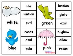 an english flash card with pictures of different things in the same language, including umbrellas and boots