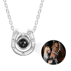 Horseshoe Design - The horseshoe has the meaning of good luck and blessing, this necklace can either be a silent guardian of the beloved horse or a collection of precious photos between you and the horse, so that the beloved horse will always be by your side to accompany you.Customized Necklace - You can customize this necklace with your photo and choose the text you want to express for the text around the photo, such as I Love You in 100 Languages/I Love You Forever in 100 Languages/Happy Birth Photo Projection Necklace, Horseshoe Design, Customized Necklace, Projection Necklace, Horseshoe Jewelry, Graduation Jewelry, Picture Necklace, Horse Necklace, Silver Horse