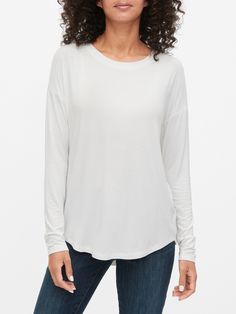 Luxe Tunic T-Shirt | Gap Factory Knit Short, Long Sleeve Tunic, Workout Clothes, V Neck T Shirt, Bell Sleeve Top, Gap, Long Sleeve Blouse, Short Sleeves, Long Sleeves