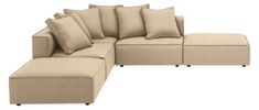 a large sectional couch with many pillows on the top and bottom corner, in front of a white background